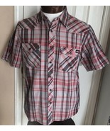 Dickies Red &amp; Gray Plaid Snap Front Short Sleeve Shirt Men’s M 100% Cotton - £11.62 GBP