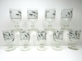 9 VTG Libbey Water Goblet Glasses Silver Wheat Frosted MCM Wine Bar Stemware - £27.14 GBP