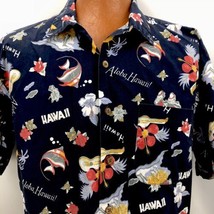 Roundtree Yorke L Hawaiian Aloha Shirt Ukulele Hula Wahine Angel Fish Hibiscus - £31.37 GBP
