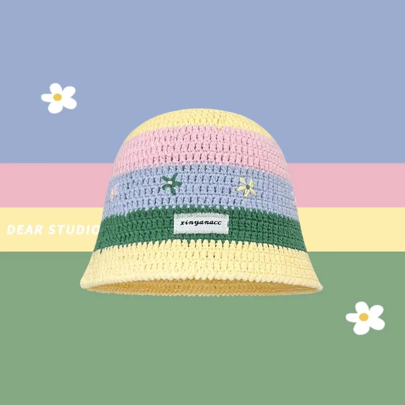2024 New Sweet and Cute Flower Knitted Bucket Hats Women Spring and Summer - £17.78 GBP