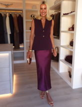 ZARA BNWT 2025. BURGUNDY SATIN MIDI SKIRT HIGH WAIST ELASTIC. 2011/399/800 - $67.55