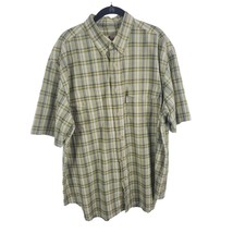 Woolrich Button Down Shirt XL Mens Short Sleeve Green White Plaid Pocket... - £14.78 GBP