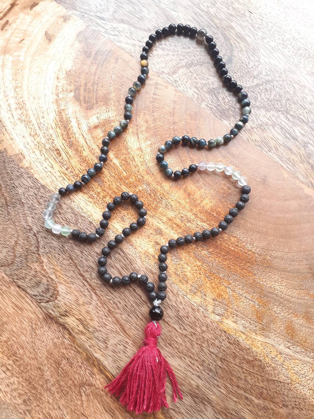 Fluorite and lava beads transmutation Japa Mala 108 Beads Meditation - $40.00