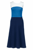 Lands End Women&#39;s Ponte A-line Dress Celestial Blue Colorblock New - $69.99