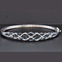 0.70 Ctw Created Blue &amp; Diamond 14K White Gold Plated Swirl Bangle Bracelets 7&quot; - £147.71 GBP