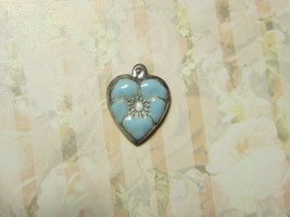 Vintage Sterling silver enameled puffy heart charm-BABY BLUE  pansy - £22.98 GBP