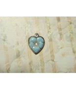 Vintage Sterling silver enameled puffy heart charm-BABY BLUE  pansy - $29.00