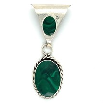 Vintage Signed Sterling Silver Mexico Malachite Stone Dangle Drop Slide Pendant - $64.35