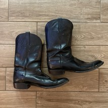 Vintage Lucchese Leather Cowboy Roper Boots Size 14.5 Black Handmade USA Western - £104.25 GBP