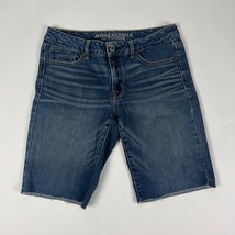 American Eagle Skinny Bermuda Womens Denim Shorts Size 8 Blue Stretch Da... - $18.99