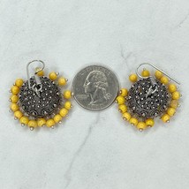 Silver Tone Yellow Beaded Chandelier Dome Dangle Drop Earrings Pierced Pair - £4.97 GBP