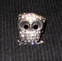 Figural OWL Stretch Ring Fashion Jewelry Aurora Borealis Rhinestone Encrusted  - £15.61 GBP