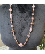 Womens Bright Pink Venetian Crystal Brown Round Metal Beaded Necklace - $35.20 CAD