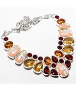 Citrine and Garnet ArtDeco Mucha Bohemian Silver Choker Necklace - $95.72 CAD