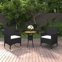 Outdoor Garden Patio 3 Piece Poly Rattan Wood Bistro Set With 2 Chairs &amp;... - £192.39 GBP