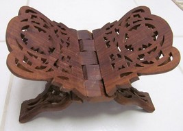 VINTAGE Folding Book Holder Recipe Carved Wood India Asia Oriental - £28.79 GBP
