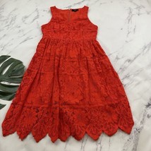 Mossimo Womens Lace Midi Dress Size L Red Orange Sleeveless Fit Flare Floral - £22.50 GBP