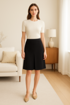 Womens Black Pleated A-Line Skirt Sz 6 Petite Office Professional Dark A... - $16.71
