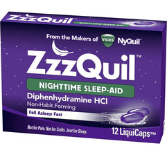 Vicks Zzz Quil Nighttime Fall Asleep Sleep Aid Liqui Caps NON-HABIT Forming 12ct. - £9.33 GBP