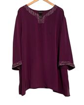 Maggie Barnes Tunic Purple Beaded Sheer Blouse Plus Size Sz 3X Vintage D... - $14.85