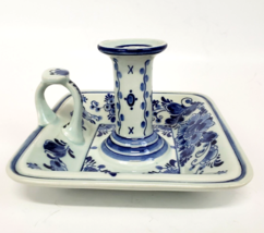 VTG Royal Delft Blue Floral Porcelain Chamber Candlestick Holder square base - £47.97 GBP