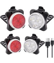 2 Sets USB Rechargeable LED Bicycle Headlight Bike Cycling Front &amp; Rear Lamp US - £6.04 GBP