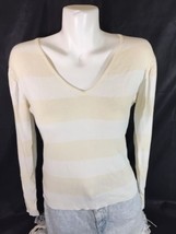 French Connection Women  White /Tan Long Sleeve Blouse Size Large  Bin54#1 - $26.90