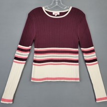 Bongo Women Sweater Size M Purple Crop Preppy Stripe Classic Long Sleeve... - £11.53 GBP