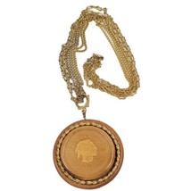 Vintage Wooden Nickel 1800 Charm Gold Tone Multi Chain Necklace Wood Metal Faux  - £7.57 GBP