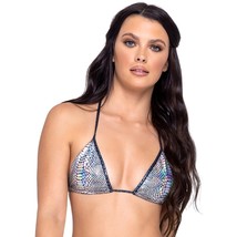 Snake Print Crop Top Bikini Halter Neck Triangle Cups Ties Metallic Silver 6320 - £20.21 GBP