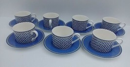 Victoria Beale Williamsburg Casual 9026 Set of 7 Tea Cups and Saucers Blue White - £57.53 GBP