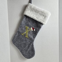 Grey Christmas Stocking Fireplace Hanging Monogrammed Initial X with San... - $9.88