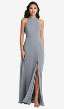 Dessy 3082..Stand Collar Halter Dress with Criss Cross Open-Back..Platin... - £72.76 GBP