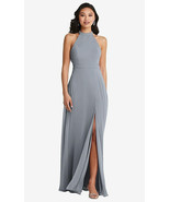 Dessy 3082..Stand Collar Halter Dress with Criss Cross Open-Back..Platin... - $1,790.66 MXN