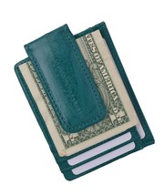 Eel Skin Leather Magnetic Money Clip Teal Slim Credit Card Id Holder Men... - $26.72