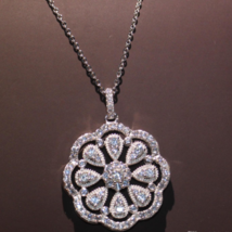 3Ct Round Cut CZ Diamond Flower Pendant 14K White Gold Finish 18&quot;Free Chain - £95.91 GBP