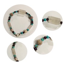 Sterling Turquoise Pearl Garnit Agate Hand Made Bracelet 7.25” Long - £19.51 GBP