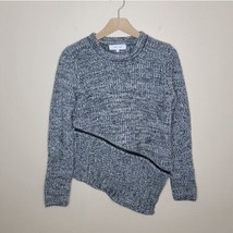 John + Jenn | Black White Marled Sweater with Asymmetrical Zipper Detail... - £22.86 GBP