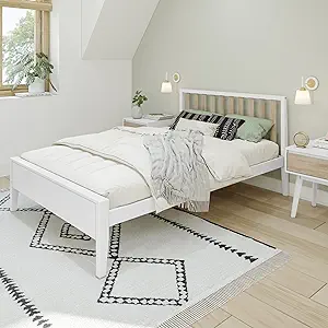 Full Bed, Scandinavian Modern Bed For Kids, Solid Wood Twin Bed Frame Wi... - $461.99