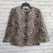 Notations Jacket Womens Small Animal Print 3/4 Sleeve Button Up Pockets - £19.65 GBP