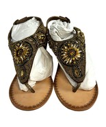 Naughty Monkey Women&#39;s Beaded Leather Wedge Sandals Thongs Heel Flower S... - $28.04