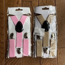 2 Suspender Bow Tie Sets Baby Child Pink Tan Photography Photo Prop Bundle Lot - £7.16 GBP