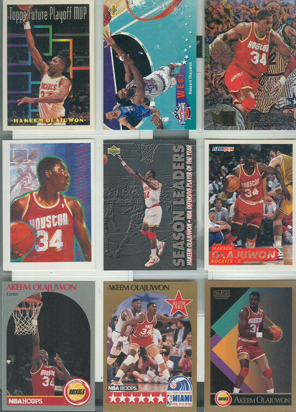 HAKEEM OLAJUWON , HOUSTON ROCKETS , 9 BASKETBALL CARDS ! - $1.75