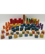 N) Vintage Lot of 82 Piece Wooden Toy Blocks Letters - £23.73 GBP