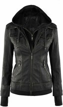 Real Genuine Leather Biker Motorcycle Hooded Women Jacket  - £92.36 GBP