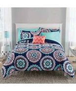 8pc Blue Medallion Queen Size Bed in a Bag Comforter Set w/ Sheets - £74.94 GBP+