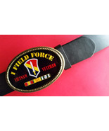 Vietnam Veteran  1 FIELD FORCE Epoxy Belt Buckle &amp; Black Bonded Leather ... - $33.77 CAD