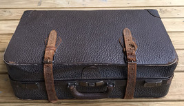Vintage Antique Brown Pebbled Genuine Leather Train Travel Suitcase Luggage - $84.91