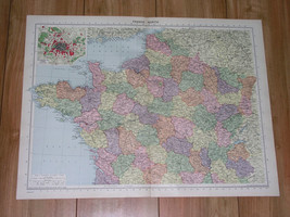 1940 Vintage Wwii Map Of Northern France Normandy Normandie / Paris Inset Maps - £20.62 GBP