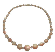 Vintage Peach Mother Of Pearl Graduated Beads &amp; Crystal Necklace 15” - £84.13 GBP